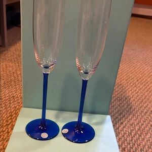 Tiffany &  Co Blue Stem Champagne Flutes
